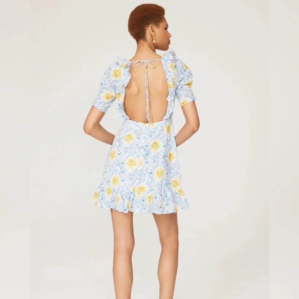 RIXO Yellow and Blue Patterned Mini Dress - Picture 3 of 6